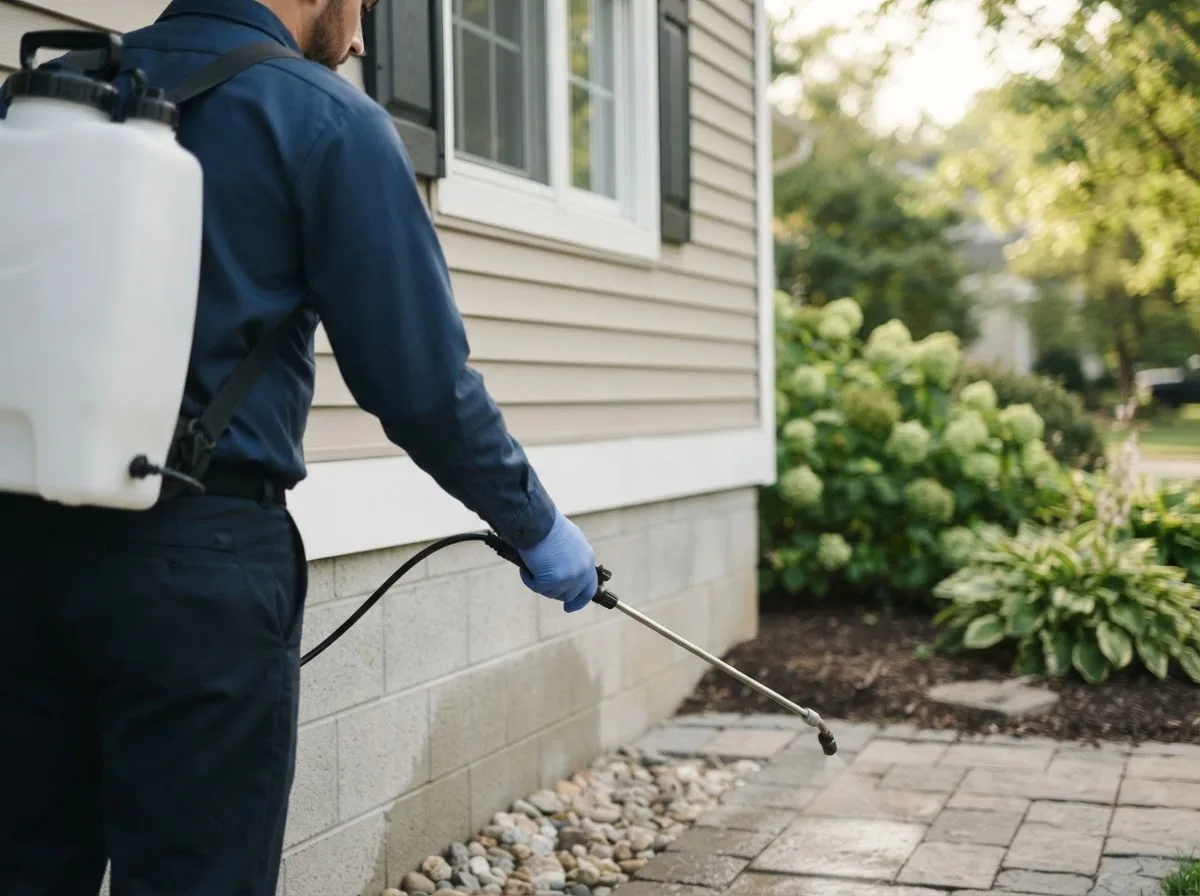 Pest control technician inspecting a home in Deer Park, WI